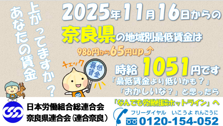 2025奈良県地域別最低賃金